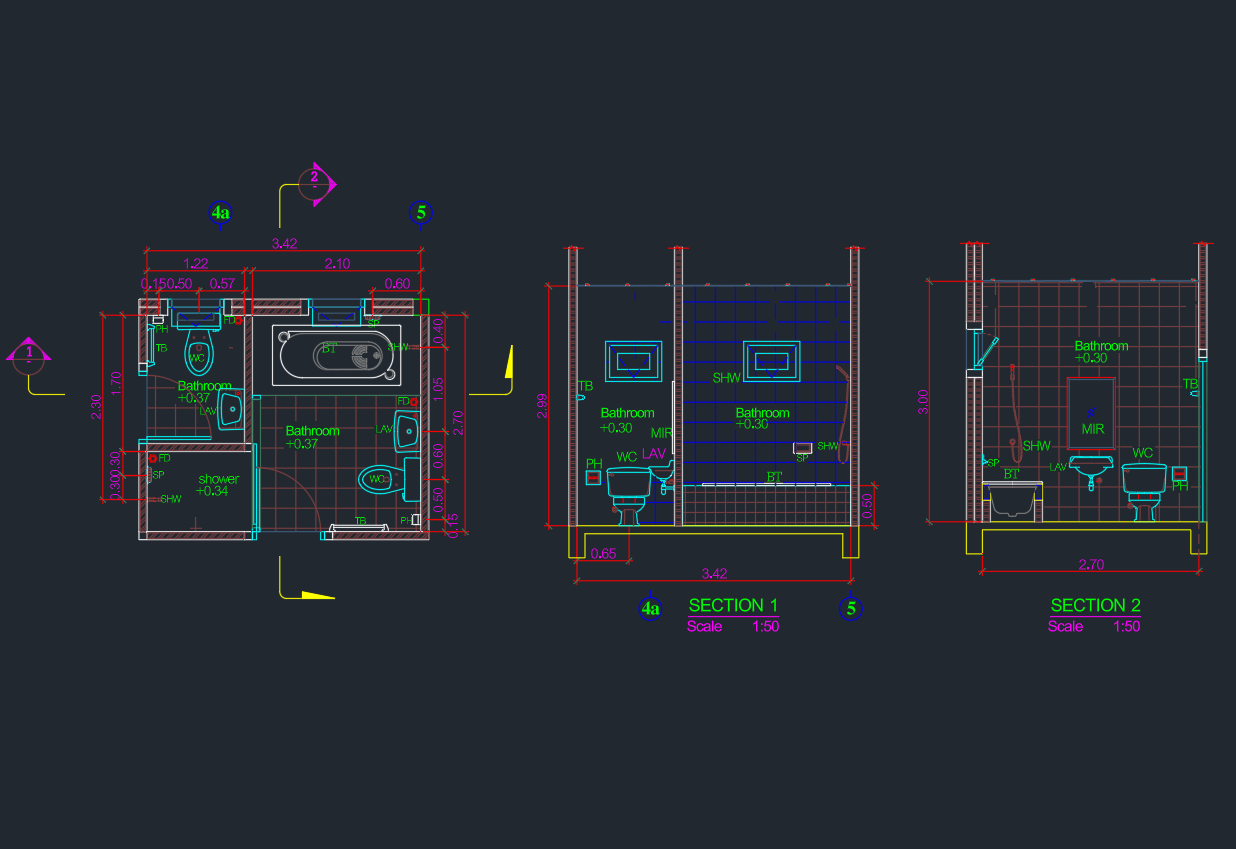 Bathroom Ideas 3.4×2.7m DWG: AutoCAD CAD Block Download