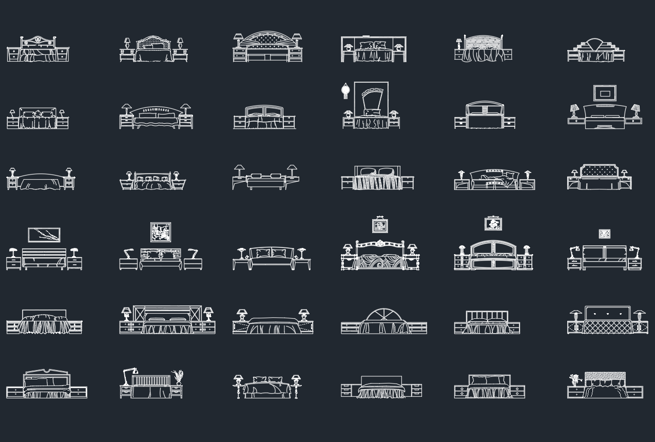 Beds Front View DWG: Free CAD Blocks for AutoCAD Drawing