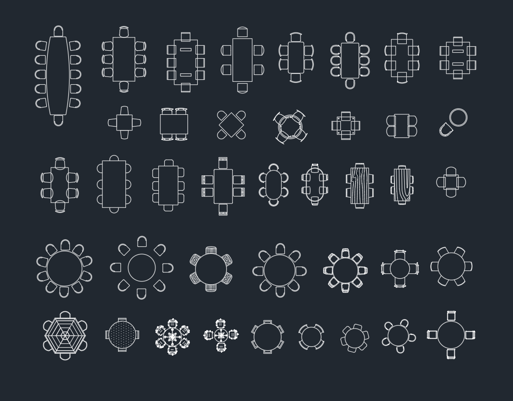 Dining Room Sets CAD Blocks: Free DWG Files for AutoCAD
