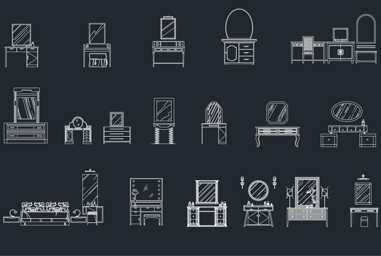 Dressing Tables CAD Blocks: Free DWG Files for AutoCAD