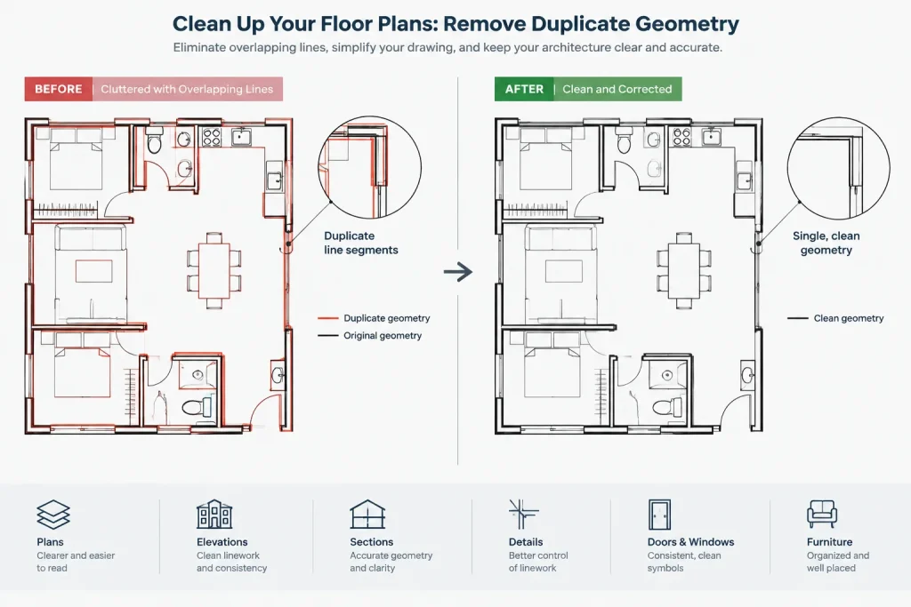 Architectural CAD Geometry Cleanup: How to Find Overlaps, Gaps, and Stray Objects architectural CAD illustration