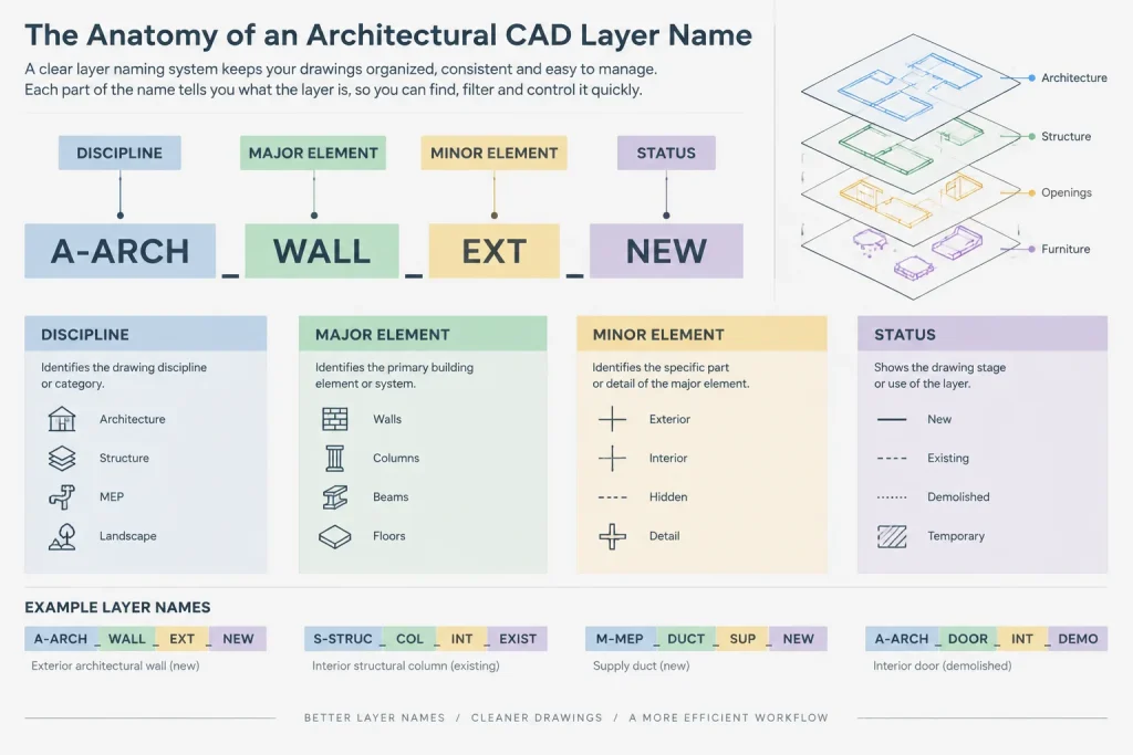 Architectural CAD Layer Naming: A Practical Framework for Clear DWG Files architectural CAD illustration