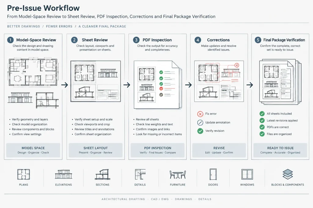 Architectural CAD Pre-Issue Checklist: Reviewing DWG Files and PDF Sheets architectural CAD illustration