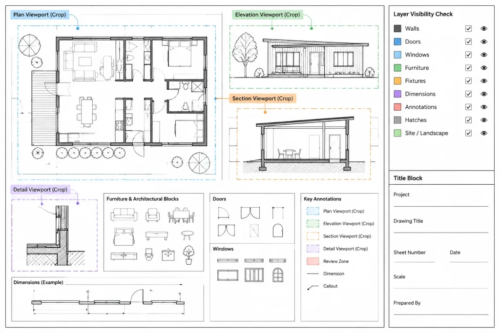 Architectural CAD Pre-Issue Checklist: Reviewing DWG Files and PDF Sheets architectural CAD illustration