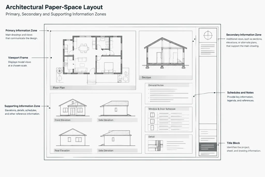 Architectural CAD Sheet Composition: How to Arrange Views, Notes, and White Space architectural CAD illustration