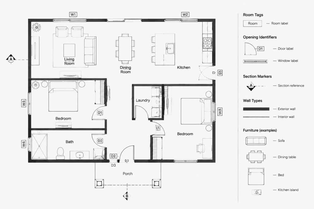 Architectural Plan Symbols in CAD: How to Build Clear, Consistent Drawing Legends architectural CAD illustration