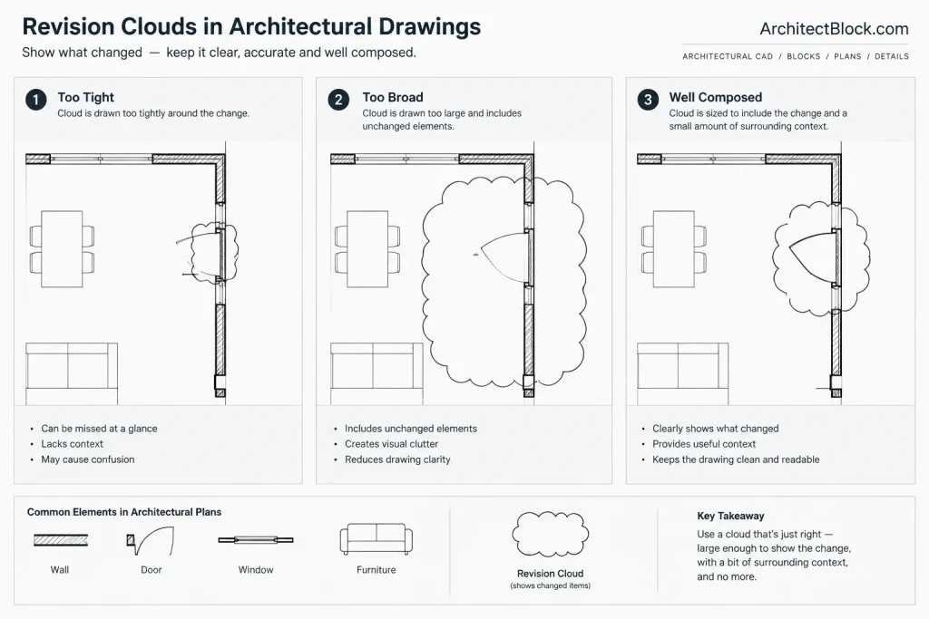 Architectural Revision Clouds and Delta Tags in CAD: A Controlled Drawing Workflow architectural CAD illustration