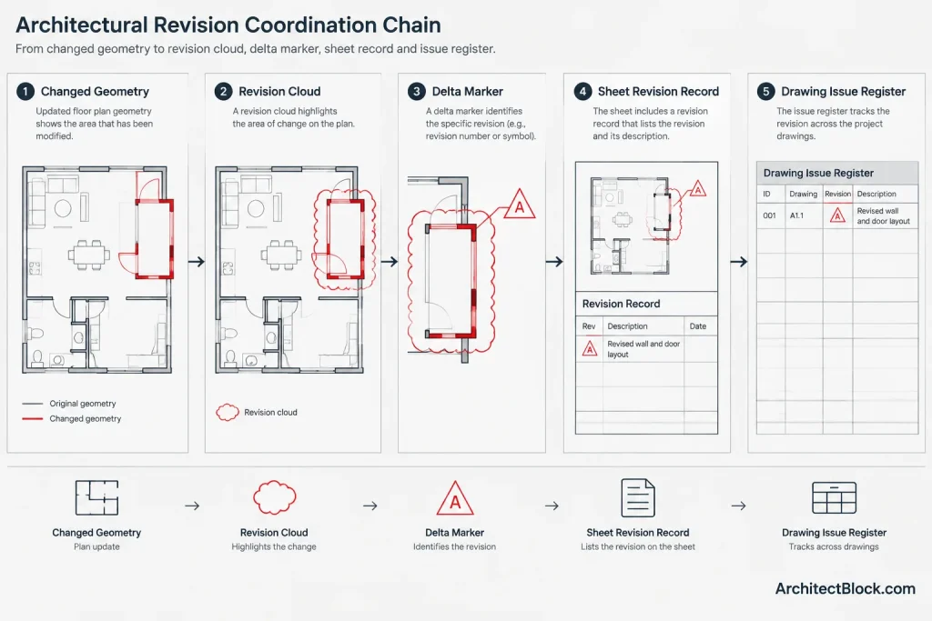Architectural Revision Clouds and Delta Tags in CAD: A Controlled Drawing Workflow architectural CAD illustration