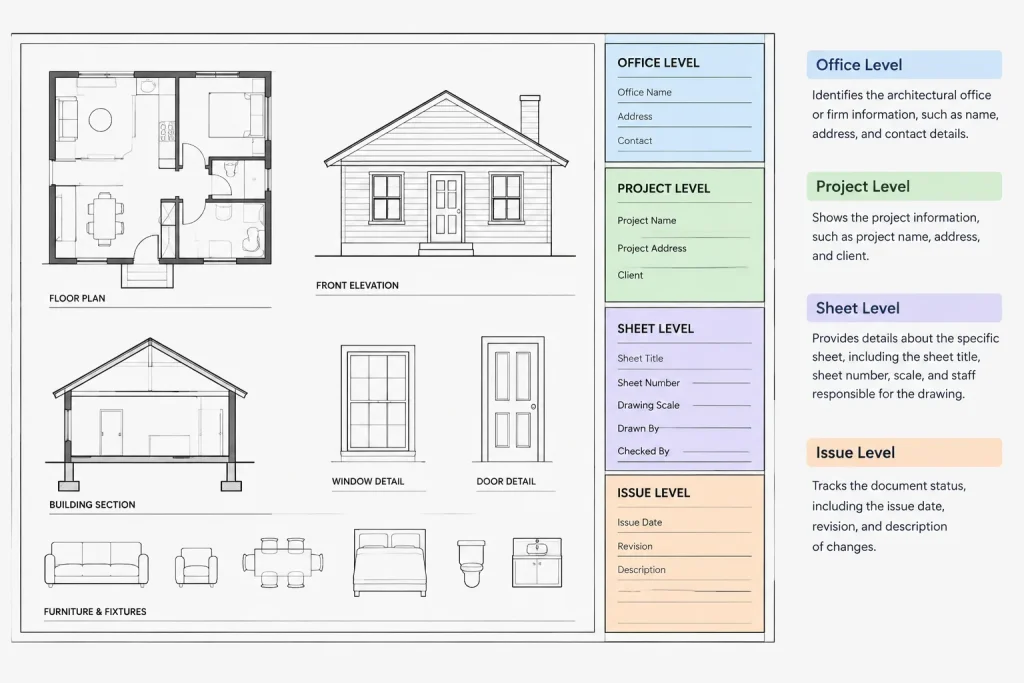Architectural Title Blocks in AutoCAD: Setup, Data, and Quality-Control Workflow architectural CAD illustration