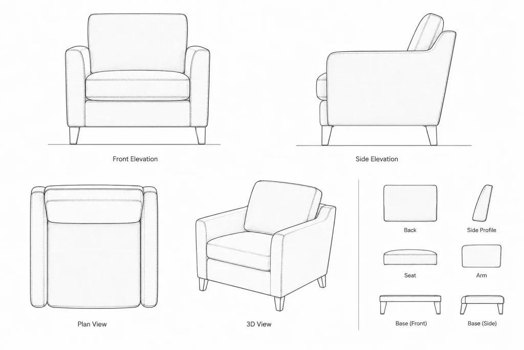 Armchair CAD Blocks architectural CAD illustration