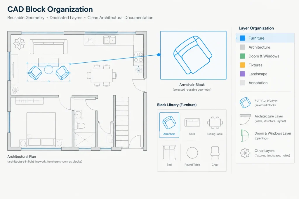 Armchair CAD Blocks architectural CAD illustration