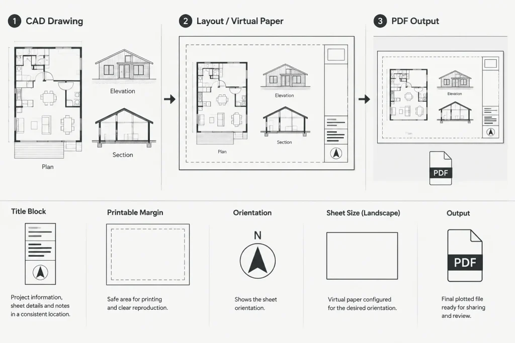 AutoCAD Page Setups for Consistent Architectural PDF Sheets architectural CAD illustration