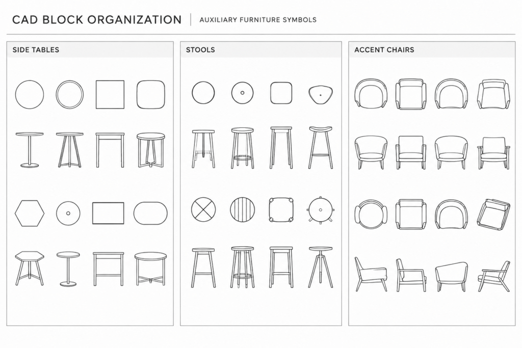 Auxiliary Furniture DWG Blocks for AutoCAD | Free Download architectural CAD illustration