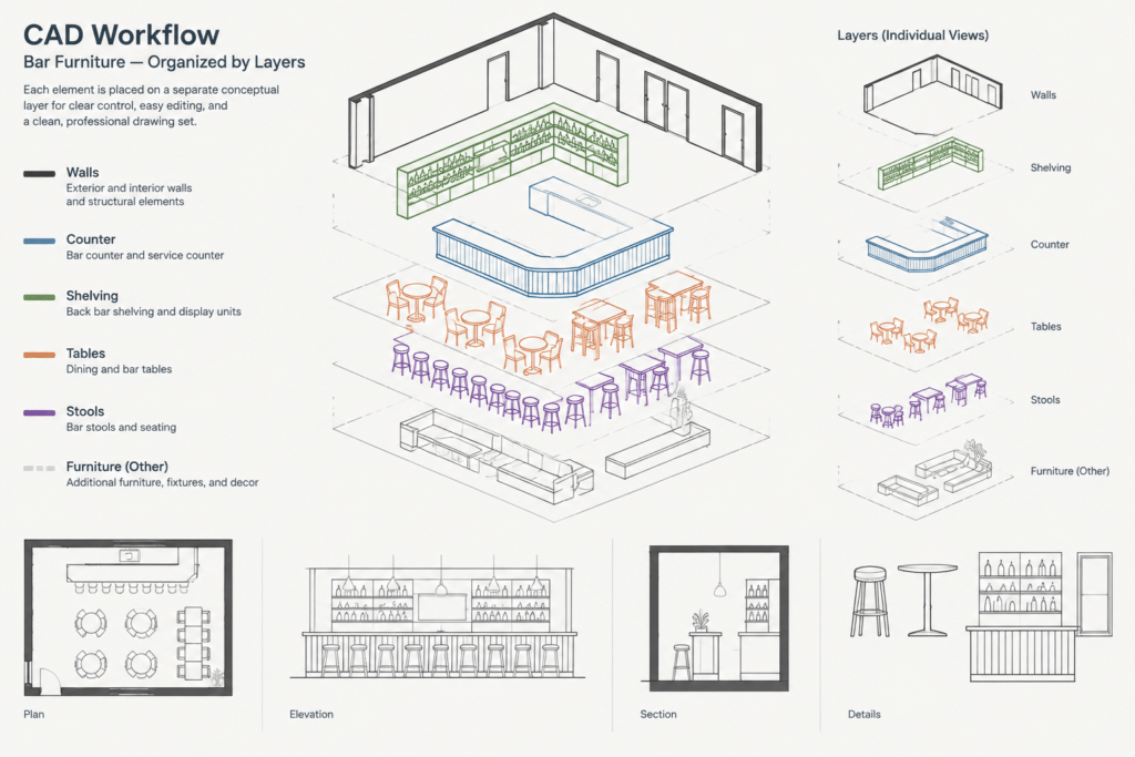 Bar Furniture CAD Blocks: Free DWG Files for AutoCAD Design architectural CAD illustration