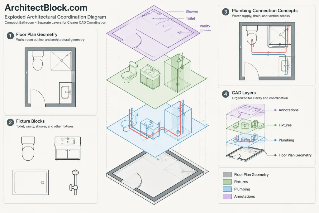 Bathroom Ideas 2.6×1.4m DWG: AutoCAD CAD Block Layouts architectural CAD illustration