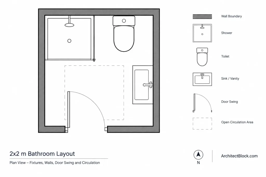 Bathroom Ideas 2x2m: AutoCAD DWG Blocks for Layout & Fixtures architectural CAD illustration