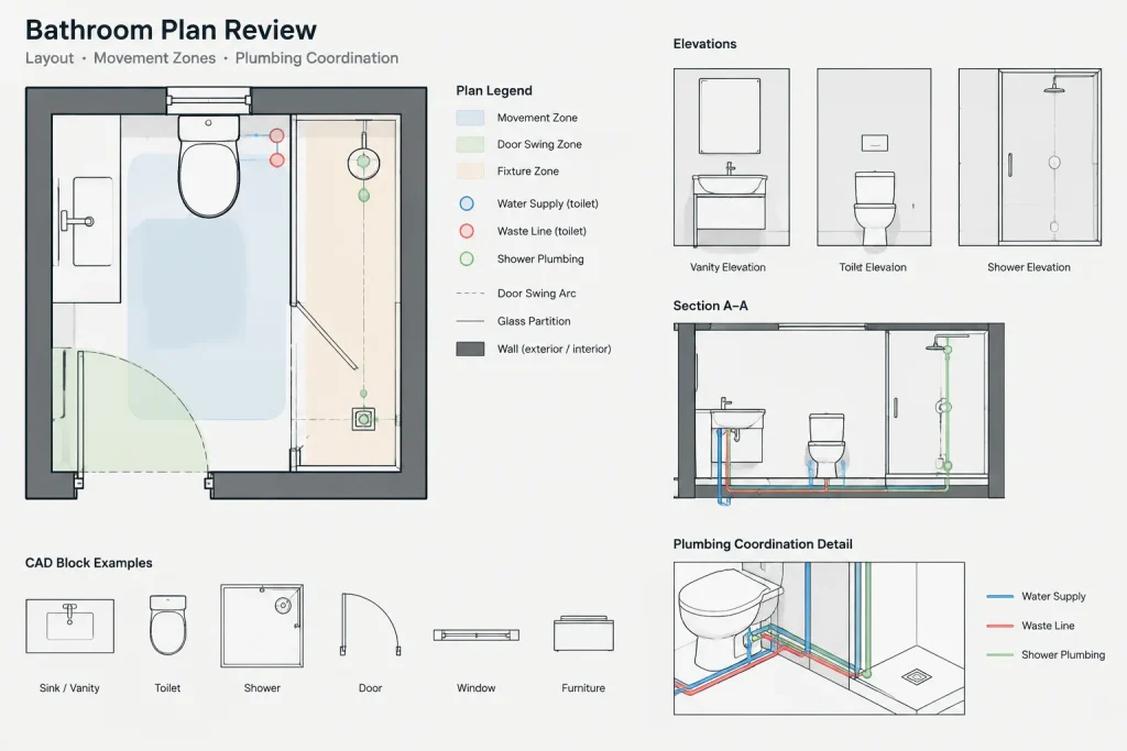 Bathroom Ideas 2x2m: AutoCAD DWG Blocks for Layout & Fixtures architectural CAD illustration
