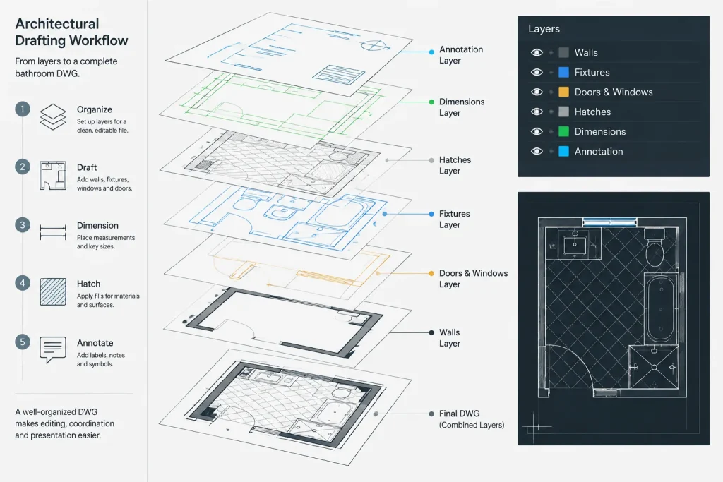Bathroom Ideas 3.4×2.7m DWG: AutoCAD CAD Block Download architectural CAD illustration