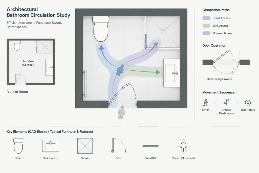 Bathroom Ideas 3x2m DWG: Free CAD Blocks & AutoCAD Drawings architectural CAD illustration