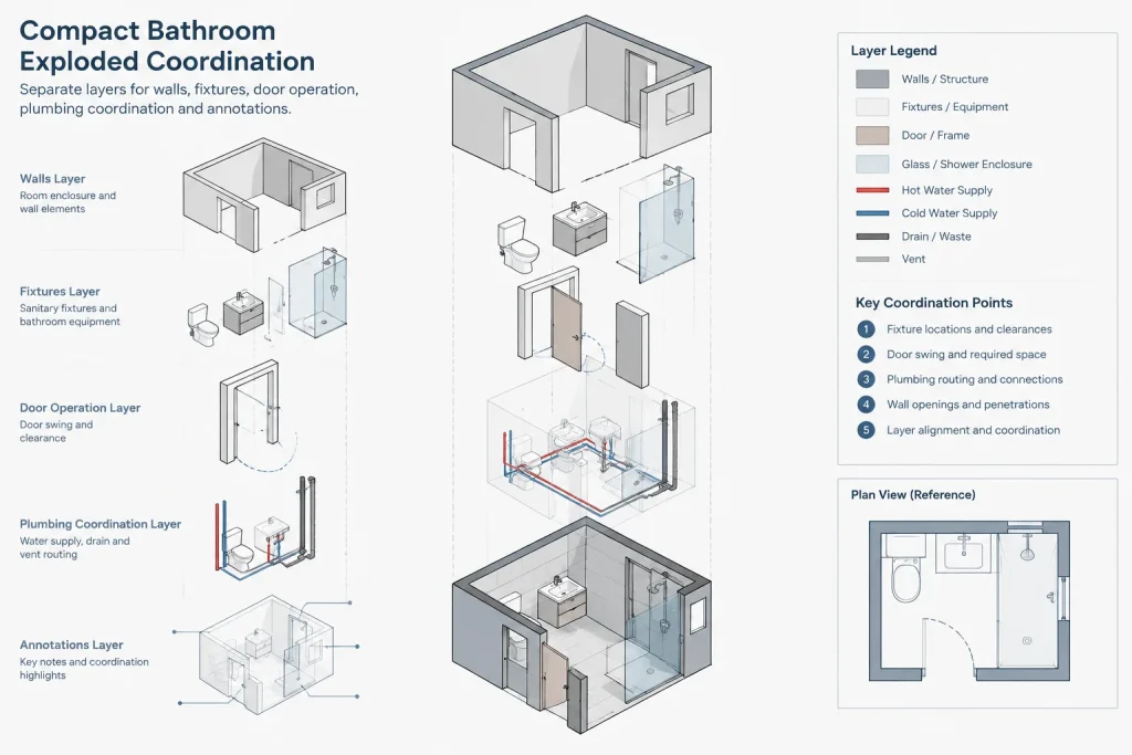 Bathroom Layout 1.9×1.8m DWG CAD Block | AutoCAD Drawing Plan architectural CAD illustration