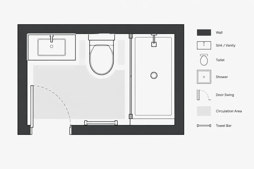 Bathroom Layout Size 1.8×1.4m DWG CAD Block for AutoCAD Design architectural CAD illustration