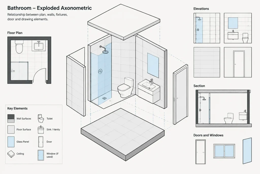 Bathroom Layout Size 3.3×1.9m DWG CAD Block for AutoCAD Design architectural CAD illustration