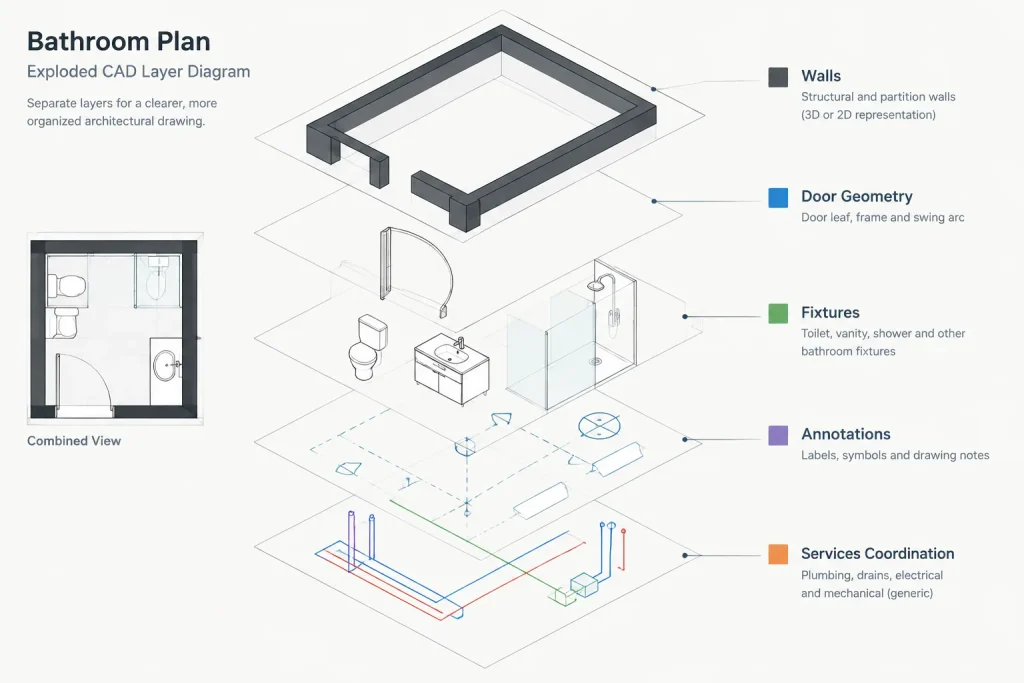 Bathroom Layout Size 3.4x2m DWG CAD Block | AutoCAD Drawing architectural CAD illustration
