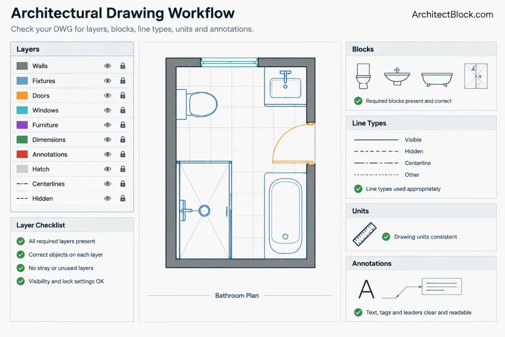 Bathroom Layout Size 3.9×1.9m DWG CAD Block for AutoCAD Drawing architectural CAD illustration