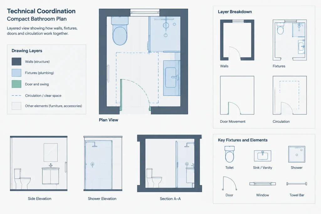 Bathroom Layout Size 3×1.8m DWG CAD Block for AutoCAD Design architectural CAD illustration