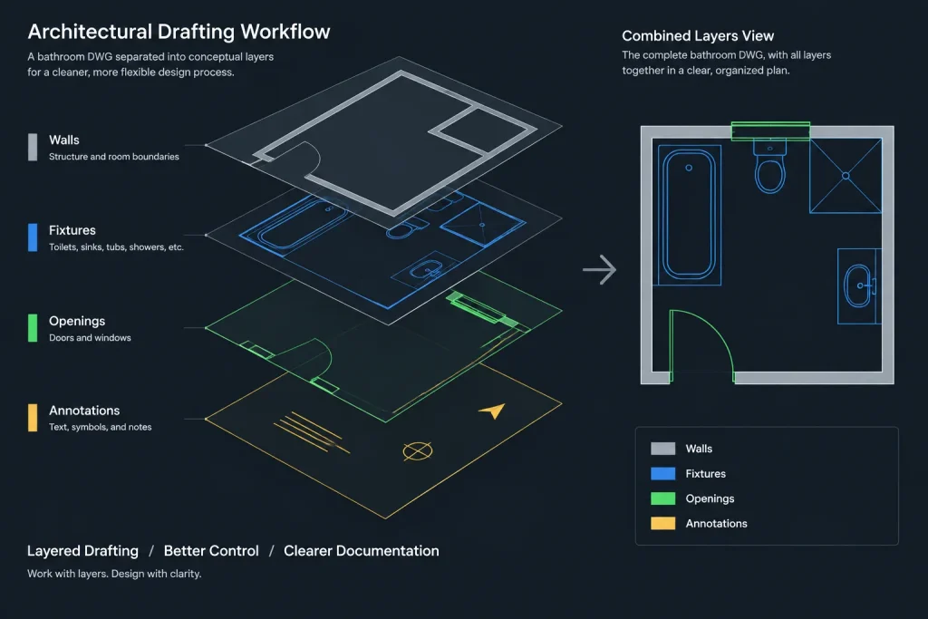 Bathroom Layout Size 5x2m DWG CAD Block | AutoCAD Drawing Plan architectural CAD illustration