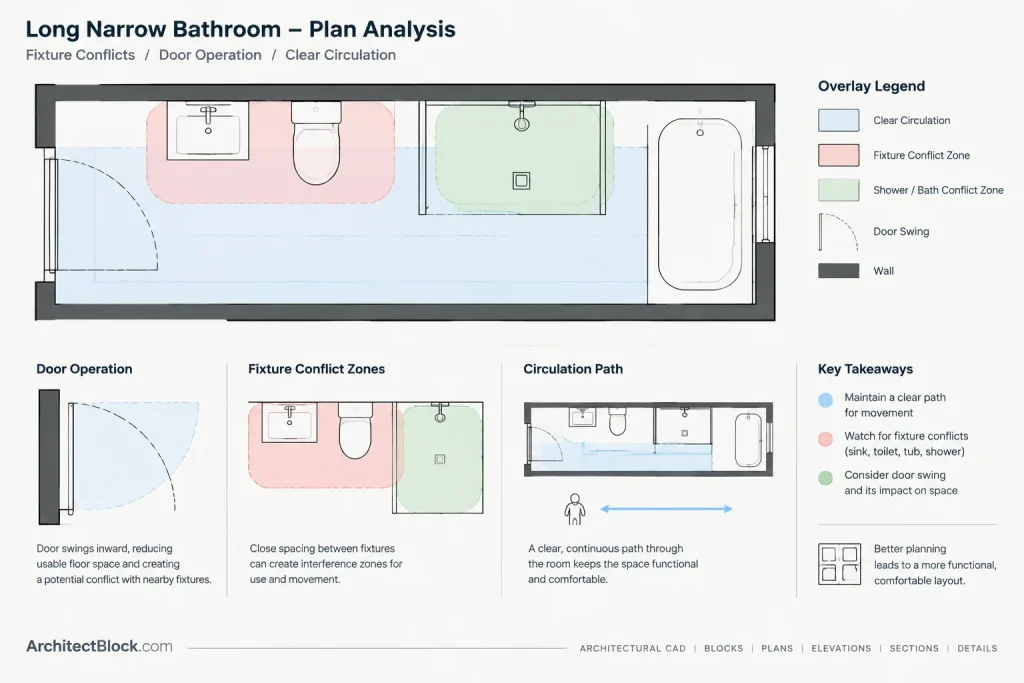 Bathroom Layout Size 5x2m DWG CAD Block | AutoCAD Drawing Plan architectural CAD illustration