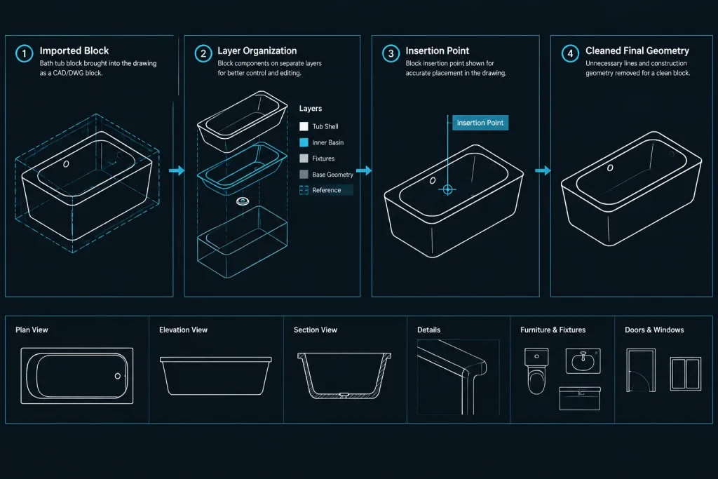 Bathtubs CAD Blocks: Free DWG Files for AutoCAD Drawings architectural CAD illustration