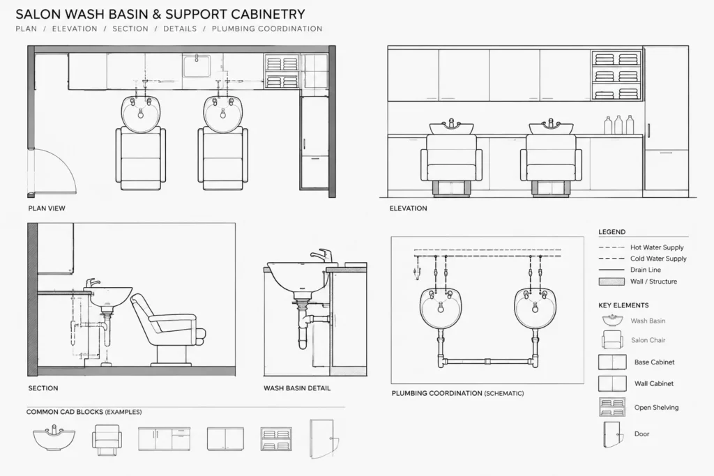 Beauty Salon Furniture DWG: Free AutoCAD Blocks Download architectural CAD illustration