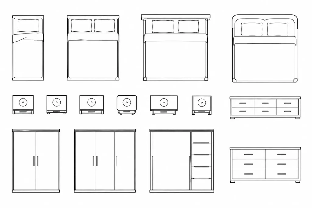 Bedroom Furniture CAD Blocks: Free DWG Files for AutoCAD architectural CAD illustration