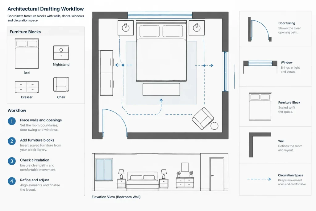 Bedroom Furniture CAD Blocks: Free DWG Files for AutoCAD architectural CAD illustration