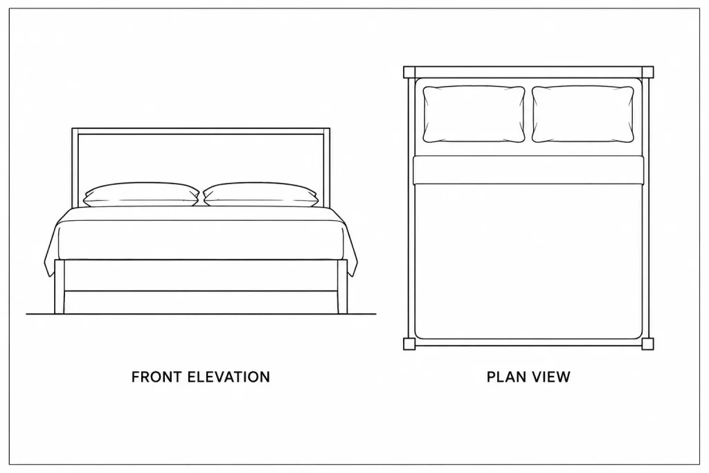 Beds Front View DWG: Free CAD Blocks for AutoCAD Drawing architectural CAD illustration