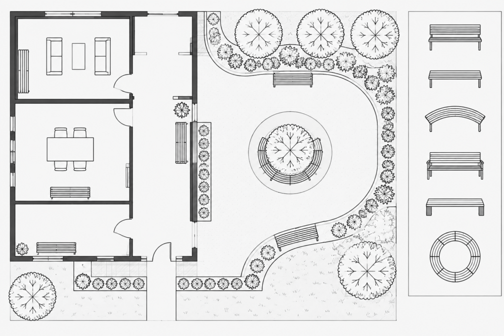 Benches Furniture CAD Blocks – Free AutoCAD DWG Download architectural CAD illustration