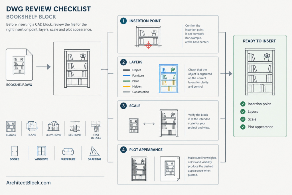 Bookshelf CAD Block Download – Free DWG File for AutoCAD architectural CAD illustration