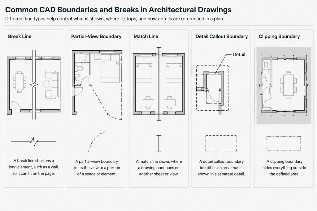 Break Lines and Partial Views in Architectural CAD: A Clear Drafting Workflow architectural CAD illustration