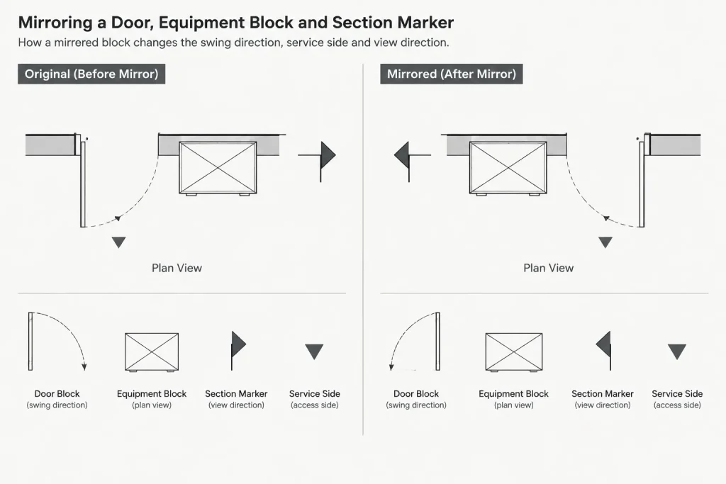 CAD Block Rotation and Mirroring: How to Prevent Orientation and Text Errors architectural CAD illustration