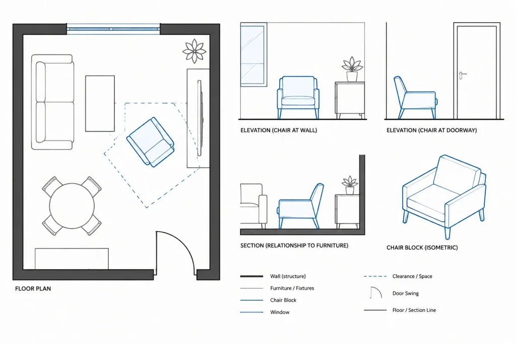 Chair and Armchair CAD Blocks – Free AutoCAD DWG Drawings architectural CAD illustration