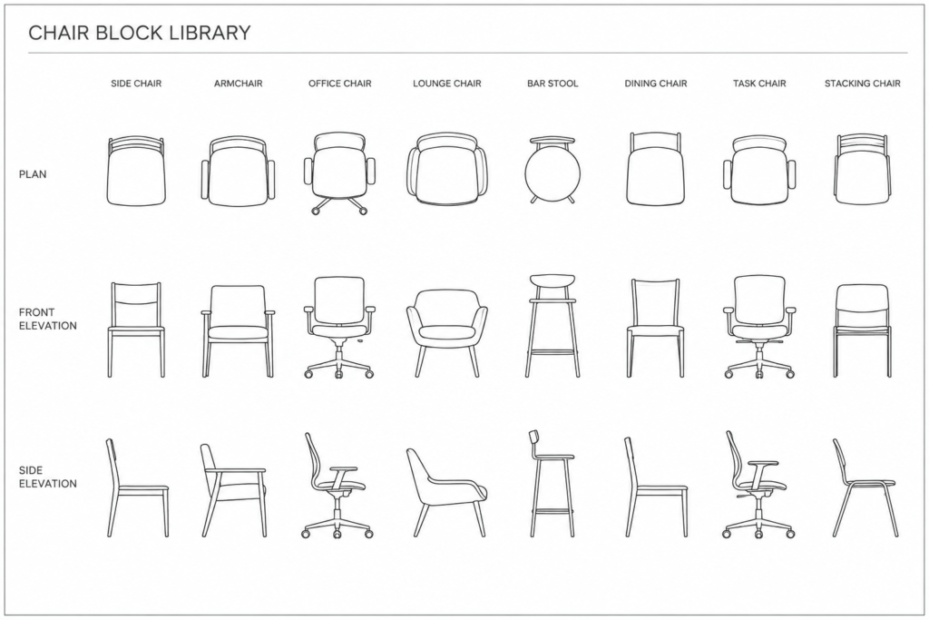 Chairs CAD Blocks DWG: Free AutoCAD Drawing for Furniture Design architectural CAD illustration