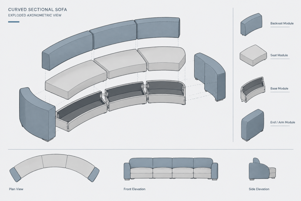 Circular Sectional Sofa CAD Block – Free DWG AutoCAD Drawing architectural CAD illustration