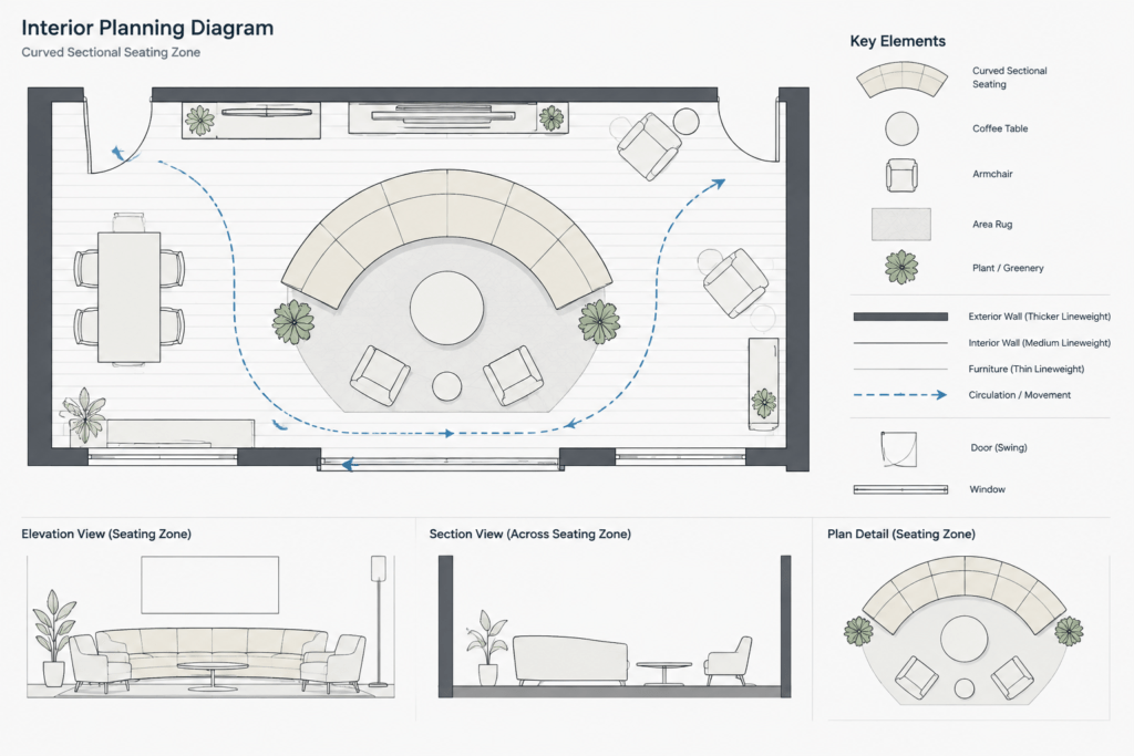 Circular Sectional Sofa CAD Block – Free DWG AutoCAD Drawing architectural CAD illustration