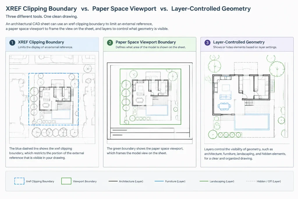 Clipping External References in Architectural CAD: A Practical Xclip Workflow architectural CAD illustration