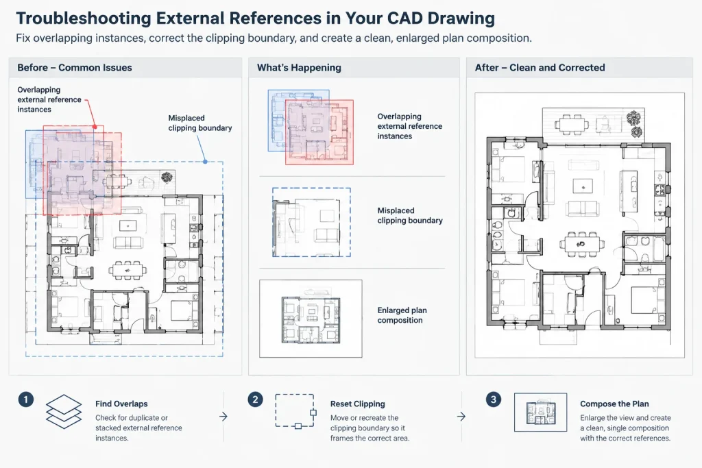 Clipping External References in Architectural CAD: A Practical Xclip Workflow architectural CAD illustration