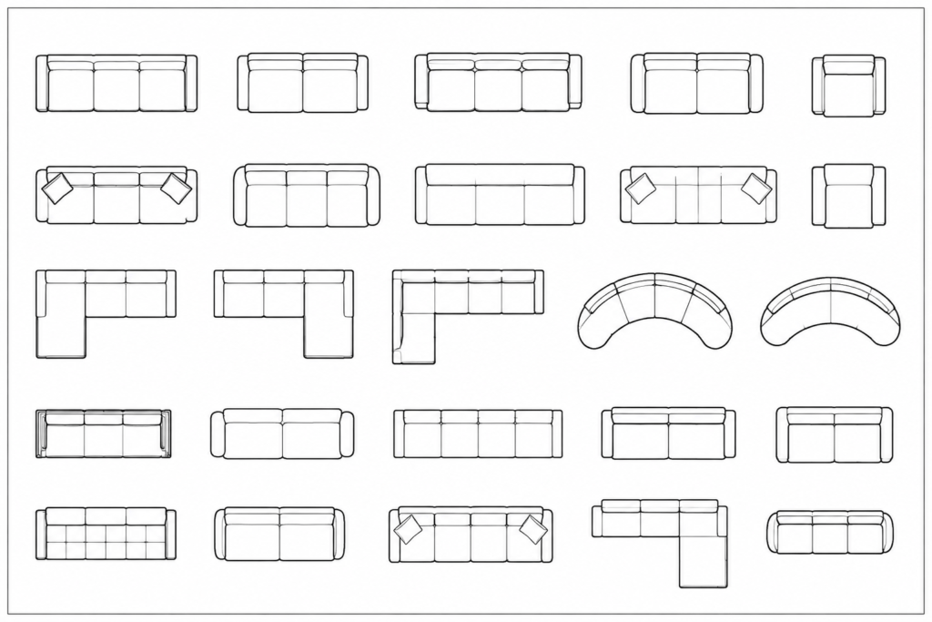 Couches and Sofas in Plan DWG: Free AutoCAD Block Download architectural CAD illustration