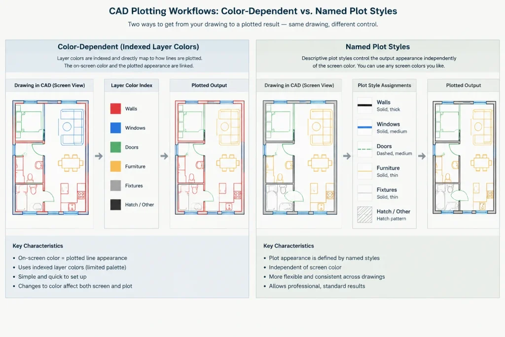 CTB vs. STB Plot Styles: A Practical Architectural CAD Workflow architectural CAD illustration