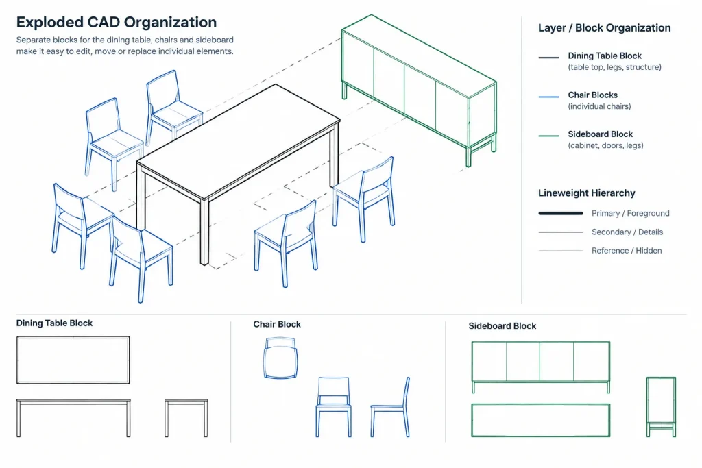 Dining Room Furniture Sets DWG: Free AutoCAD Blocks Download architectural CAD illustration