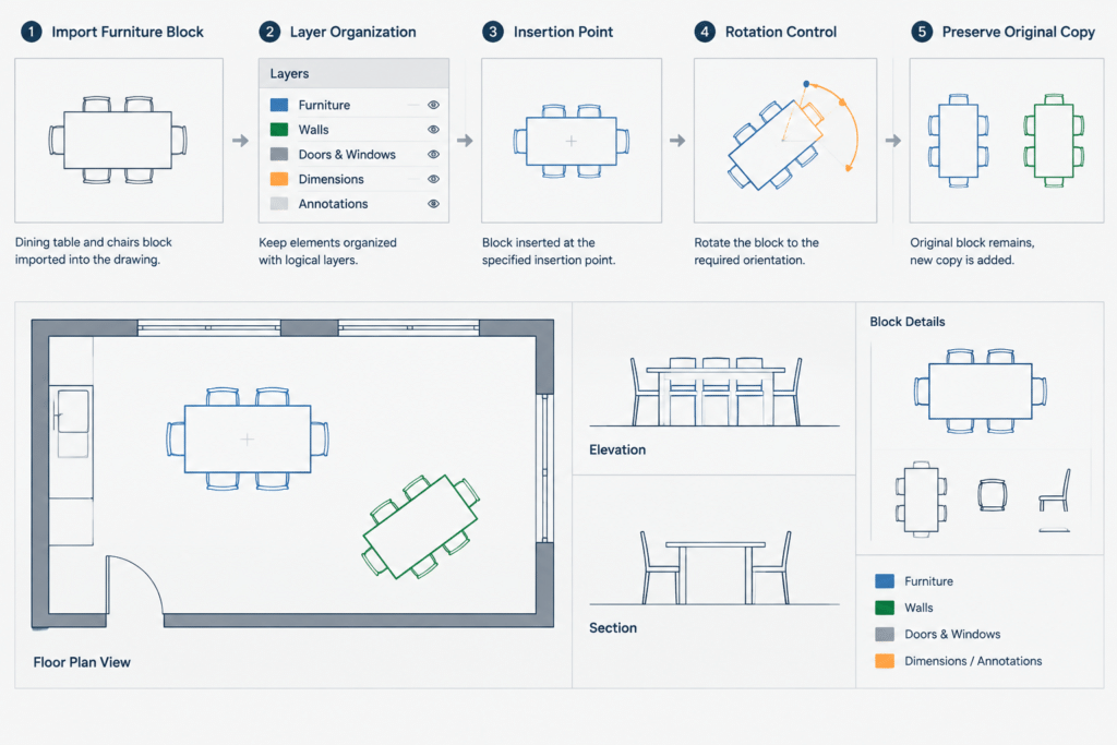 Dining Room Sets CAD Blocks: Free DWG Files for AutoCAD architectural CAD illustration